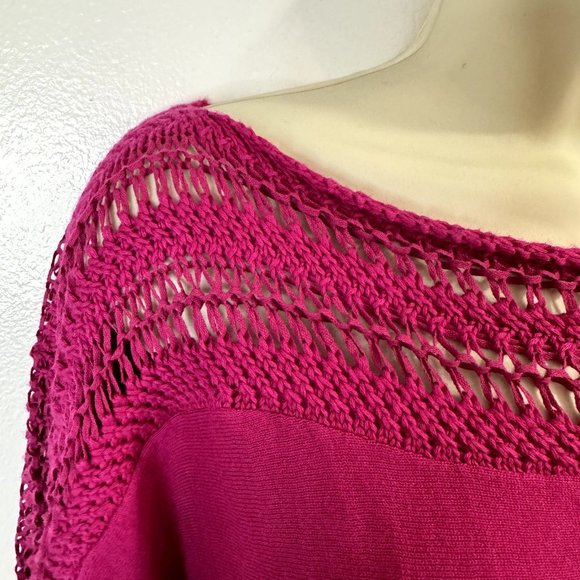 Lauren Ralph Lauren Silk Blend Sweater Size Large L Crochet Knit Pink 3/4 Sleeve - Picture 5 of 10